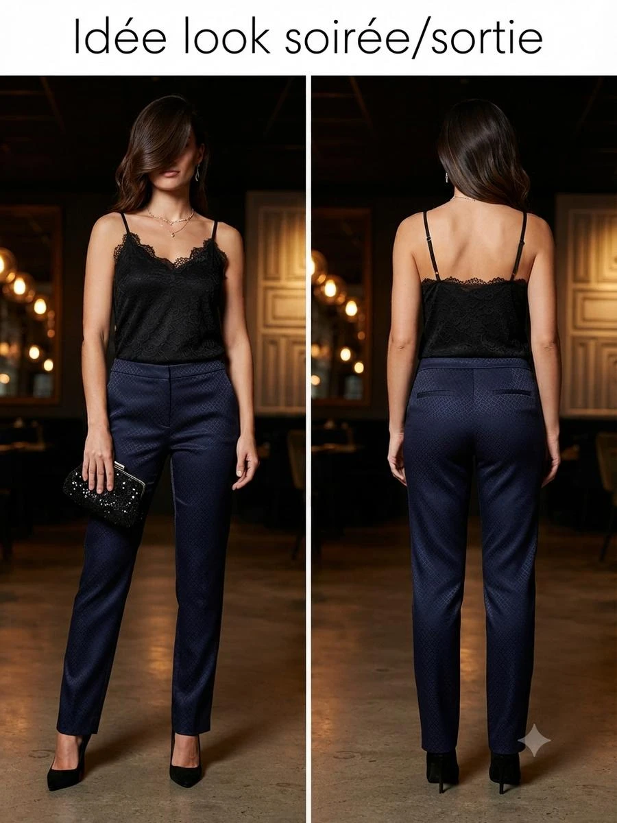 💙Pantalon Chic Espada Azul Marinho Acetinado com Motivo Discreto - Tamanho L (38/40) – photo 7